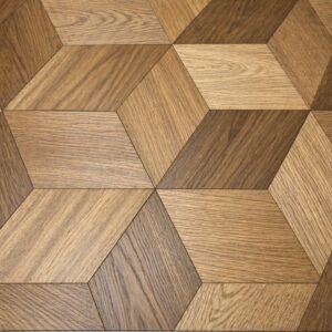 Hexagon Parkett Räuchereiche kombiniert modernes Design mit edler, dunkler Holzoptik. Die markante Form schafft einzigartige Verlegemuster, während das robuste, langlebige Material für höchste Qualität und stilvolle Wohn- und Gewerberäume sorgt.